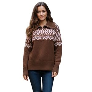 Woven heart woman Brown size medium Cozy Quarter-Zip Pullover